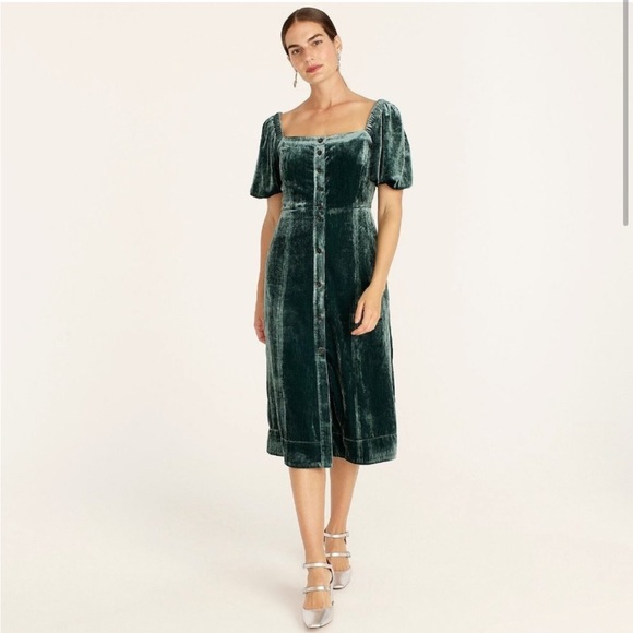 J.Crew Green Velvet Midi Dress - Picture 1 of 4